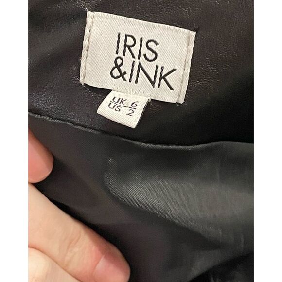 iris & ink leather dress Iris & Ink Andre Belted Leather Dress In Dark Green